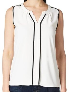 Calvin Klein White Sleeveless Top with Black Trim